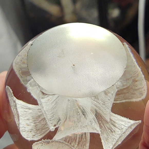 Vintage Set! 1 Blue & 1 White Hand-Blown Glass Floating Flower Paperweights - Picture 10 of 12